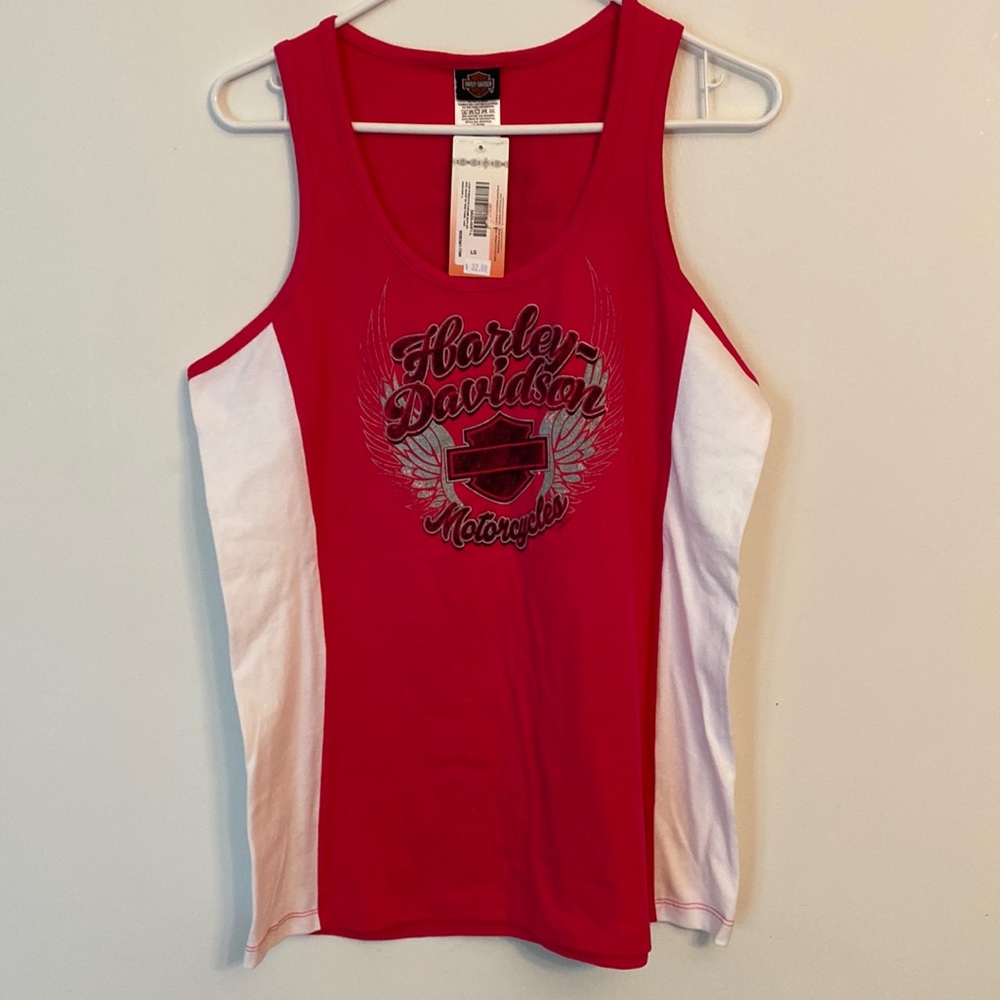 Harley Davidson Motorcycles tank top dark rose with white side panels